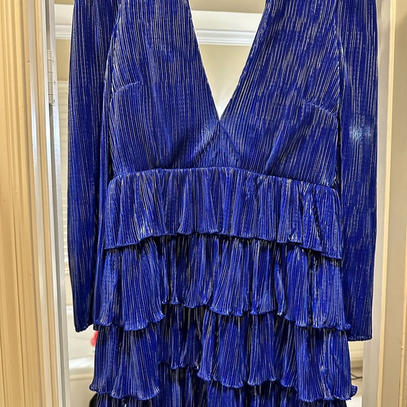 Lovers and Friends Blue Metallic Ruffle Dress - Picture 3 of 4